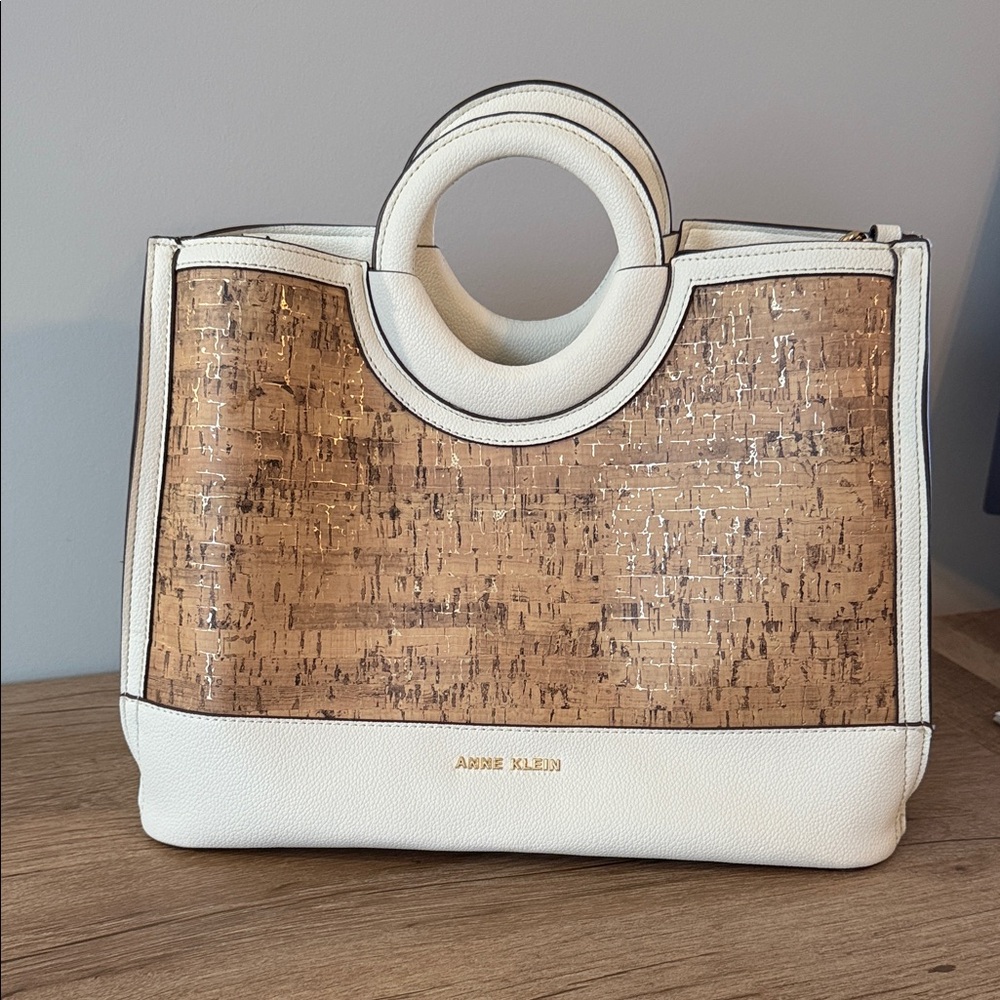 Anne Klein Cream and Tan Cork Bag